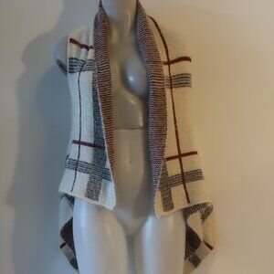 Womens Tina Demel Ivory Black, Red Open Fuzzy Asymmetrical Cardigan Vest O/S *